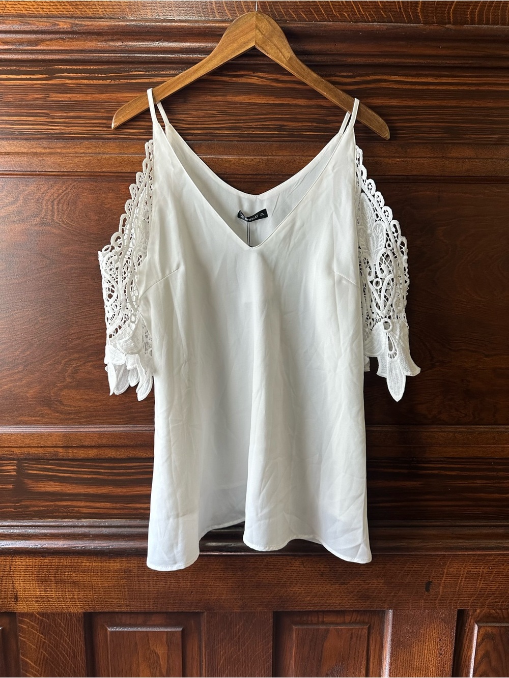 SHEIN Sheilay White Cold Shoulder Crochet Lace Sleeve Blouse Size M NWT